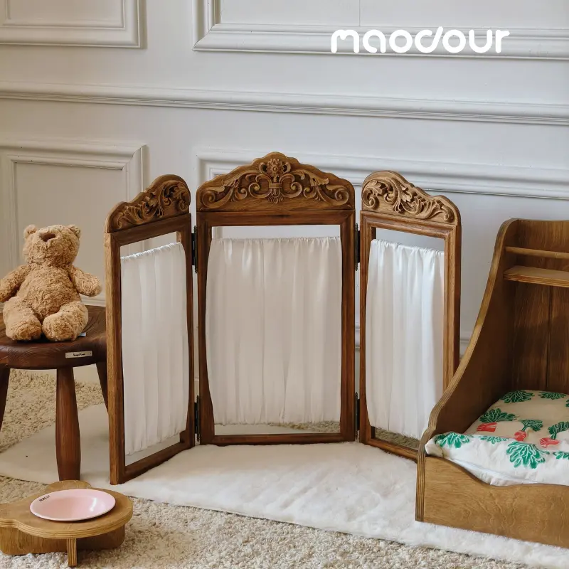 Satin Carved Folding Pet Screen Divider